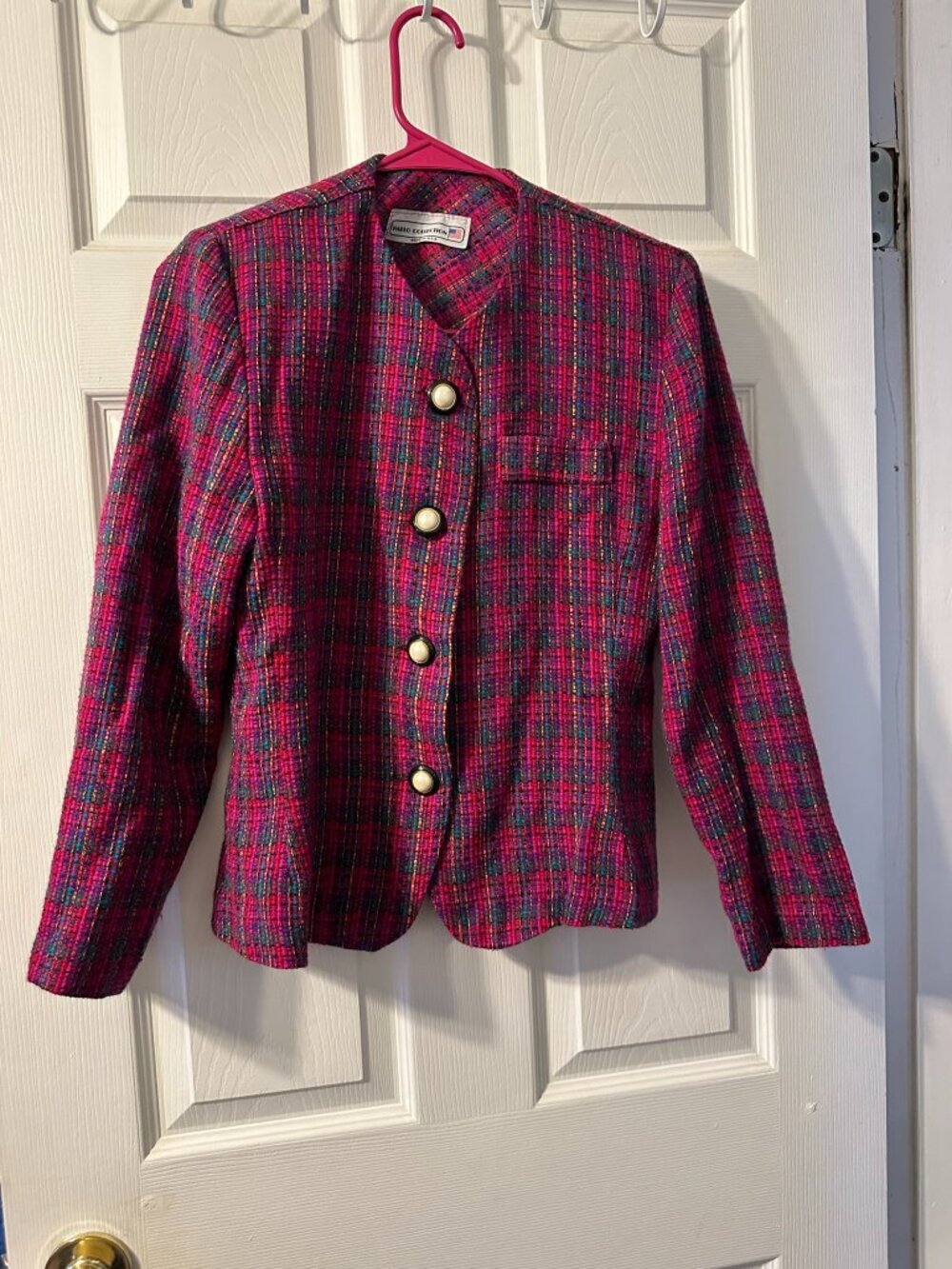 Vintage 80's Pablo Collection Pink and Purple Tweed Blazer. Size 10 Petite